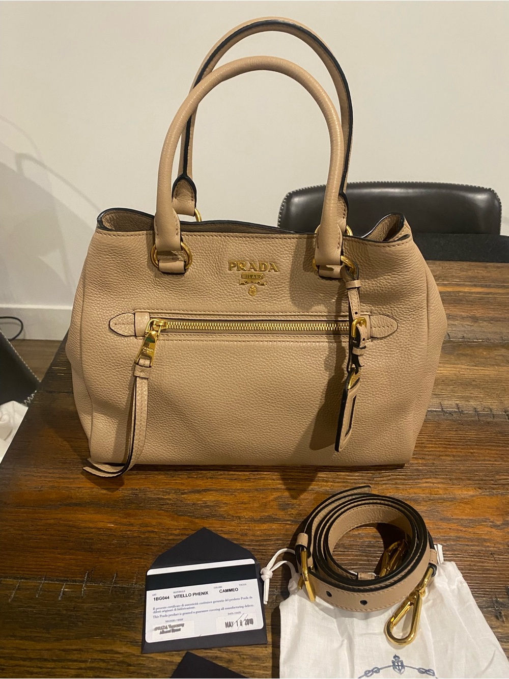 Prada Beige Leather Top-Handle Satchel with Gold Hardware
